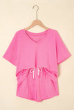 V-Neck Drop Shoulder T-Shirt and Patchwork Shorts Set- 3 Colors