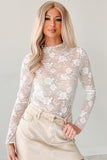 Floral Mock Neck Lace Long Sleeve Mesh  Top- 2 Colors