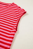 Striped Ribbed Cap Sleeve Crew Neck T-Shirt- 2 Colors