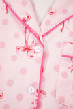 Bow Print Button-Up V-Neck Short Sleeve Top and Ruffle Hem Shorts Pajama Set- 2 Styles