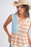 American Flag Notched Neck Loose Knit Vest- 2 Colors
