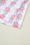 Bright Pink Bow Bouquets Collared Ruffled Short Sleeve Button-Up Blouse