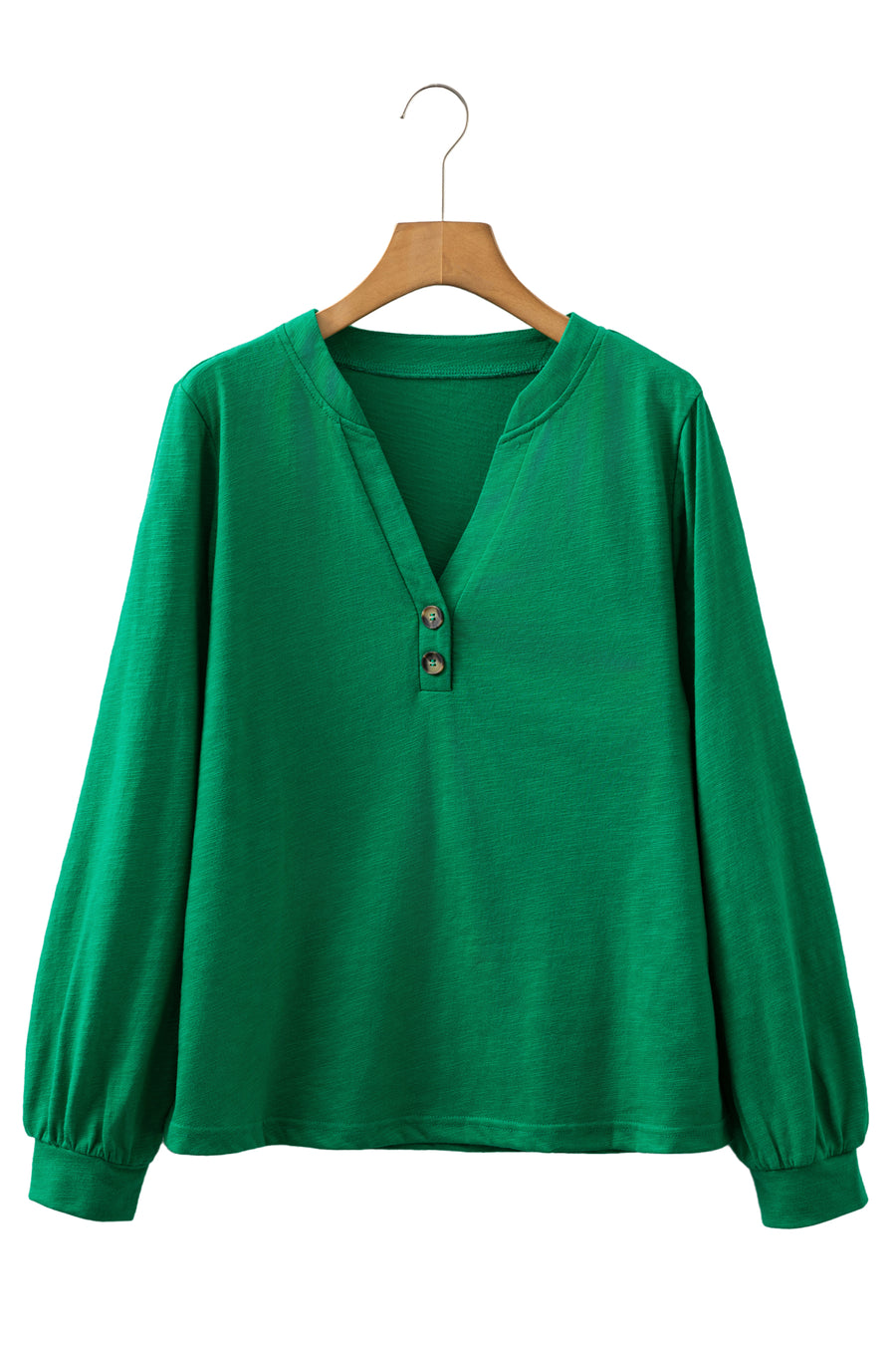 Button-Up V-Neck Long Sleeve Top- 3 Colors