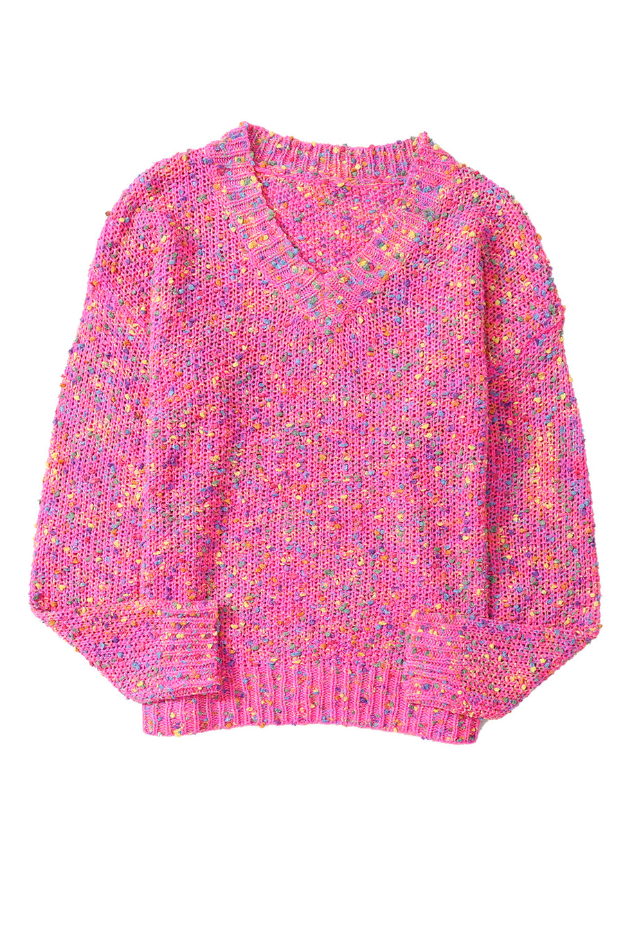 Hot Pink Multicolored Confetti Chunky Knit Sweater