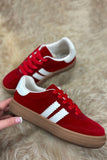 Fiery Red Vintage Striped Suede Patchwork Lace-Up Sneakers