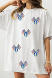 White Sequin American Flags and Bows Tunic Shift T-Shirt