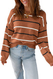Striped Ribbed Edge Drop Shoulder Sweater- 2 Colors