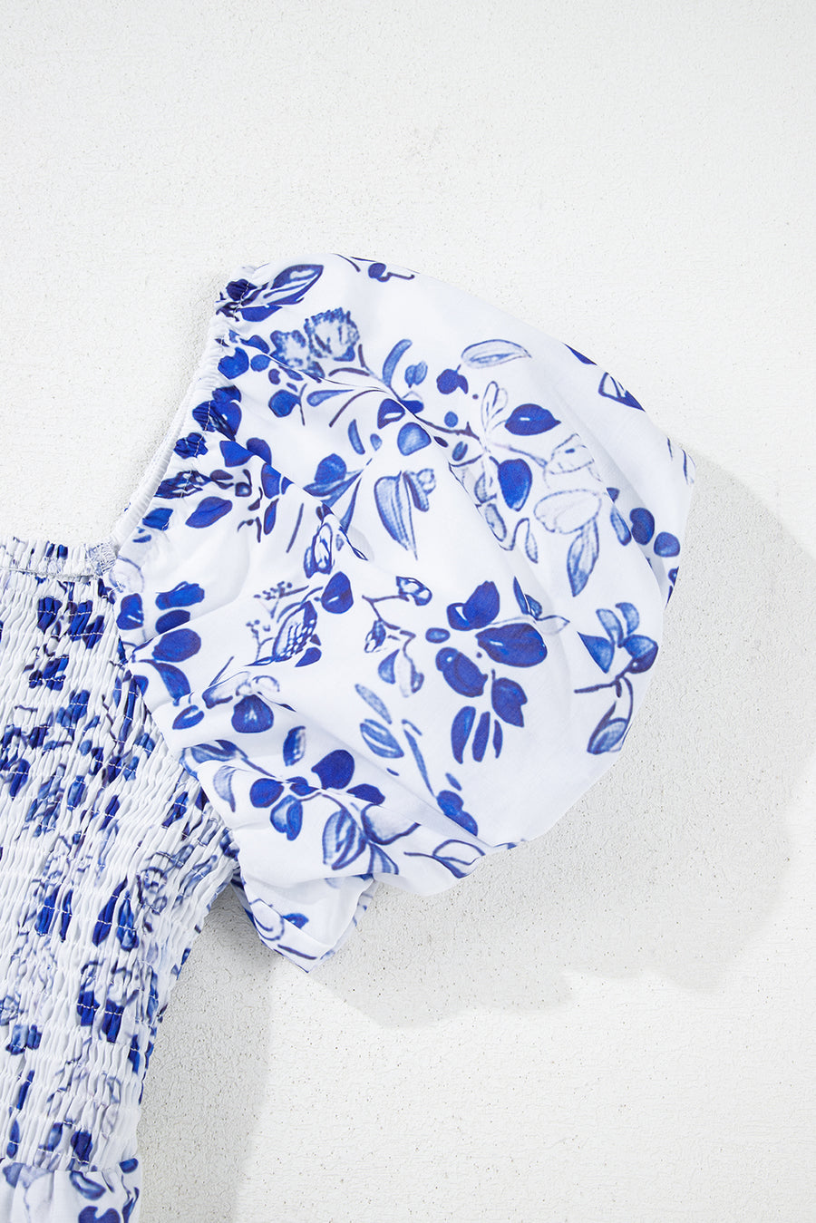Blue Multi Floral Print Square Neck Bubble Sleeve High Waist Maxi Dress