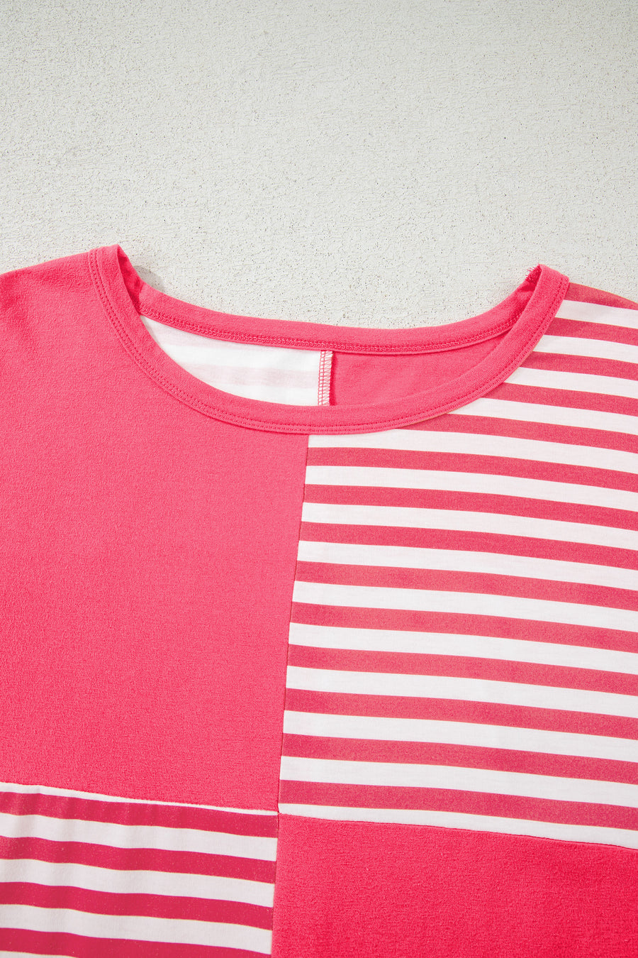 Pink Stripe Color Block Patchwork Drop Shoulder Long Sleeve High-Low Top