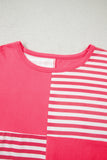 Pink Stripe Color Block Patchwork Drop Shoulder Long Sleeve High-Low Top