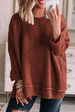 Brick Red Loose Crew Neck Textured Sweater