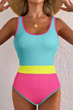 Textured Color Block One-Piece Swimsuit