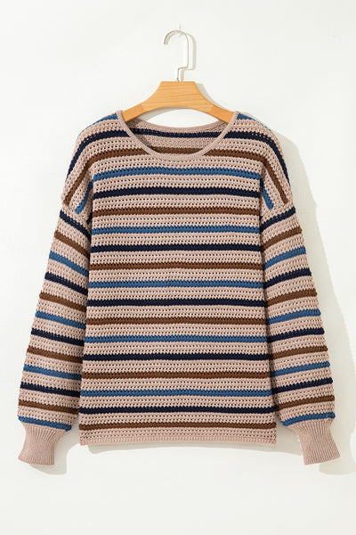 Multicolour Striped Knitted Drop Shoulder Crew Neck Sweater