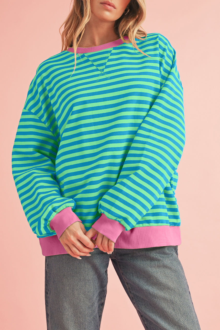 Striped Contrast Trim Oversized Sweatshirt- 4 Colors