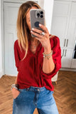 Frilled V-Neck Bow Detail 3/4 Sleeve Blouse- 2 Colors