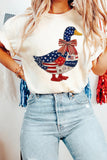 White Faux Patchwork American Print Goose Graphic T-Shirt