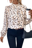 Leopard Print Mock Neck Long Sleeve Pleated Blouse- 2 Colors