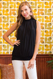 High Neck Pleated Top With Waistband- 5 Colors