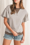 Striped Ruffle Sleeve Crew Neck T-Shirt- 3 Colors