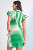 Striped Ruffle Short Sleeve Contrast Neckline Mini Dress- 3 Colors