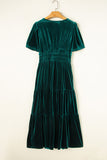 Velvet Puff Short Sleeve Smocked Waist Tiered Maxi Dress with Pockets- 3 Colors