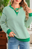 Green Striped Contrast Trim Long Sleeve Shirt