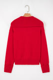 Red Ribbed Edge Sailor Collar V-Neck Loose Fit Sweater