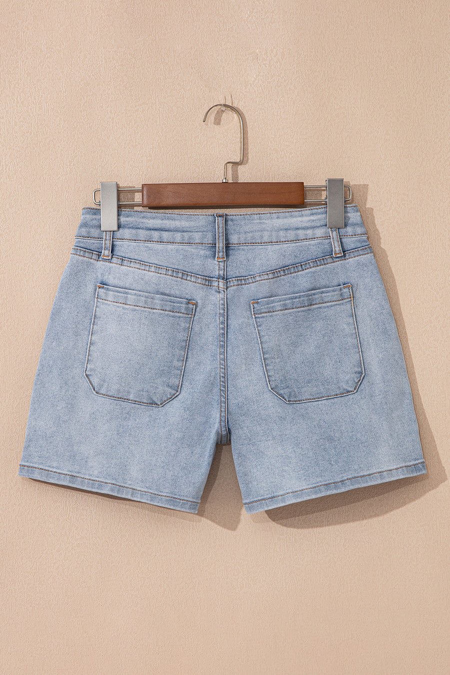 Light Wash High Rise Front Pocket Denim Shorts