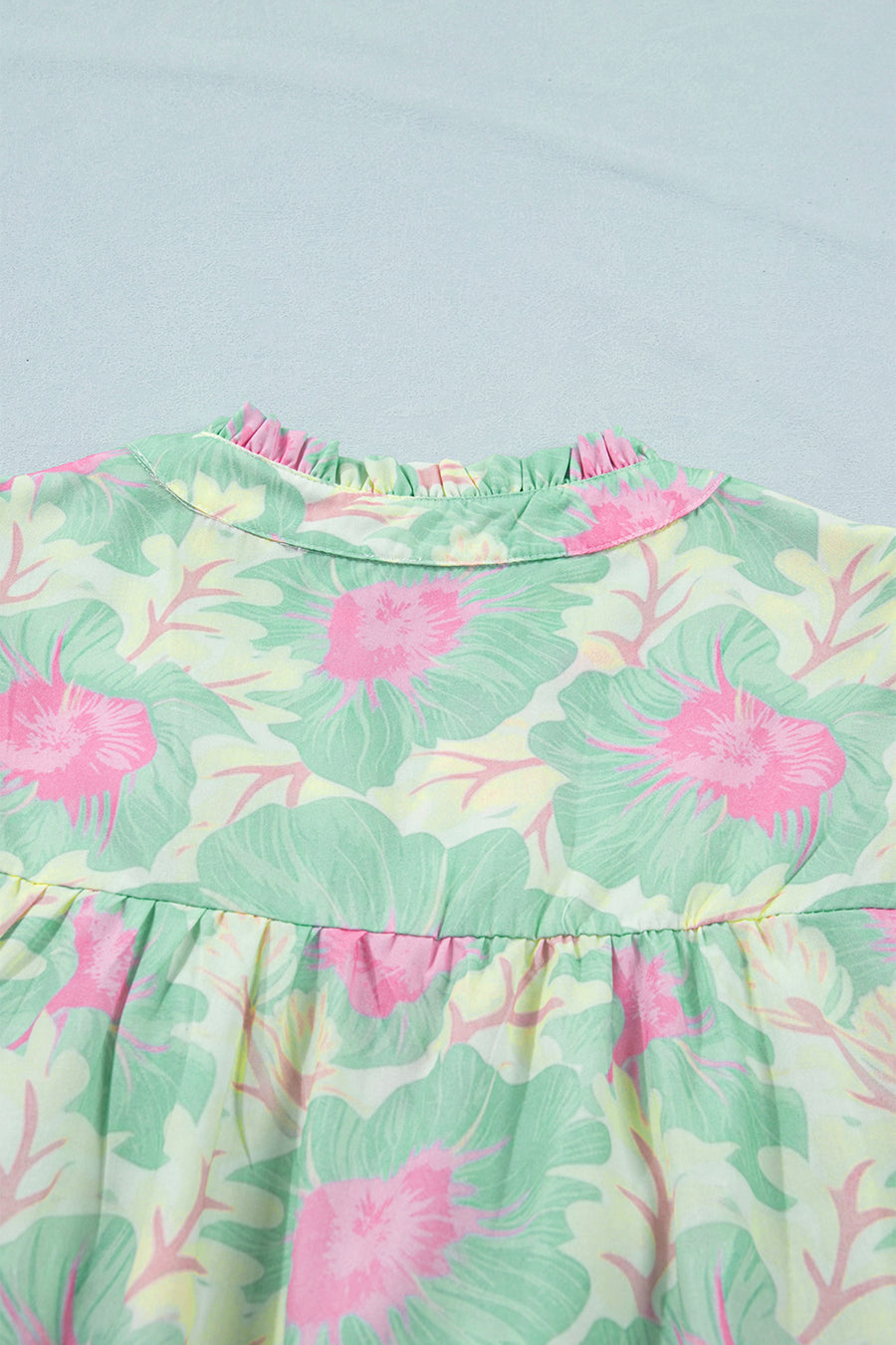 Short Bubble Sleeve Summer Floral Blouse A