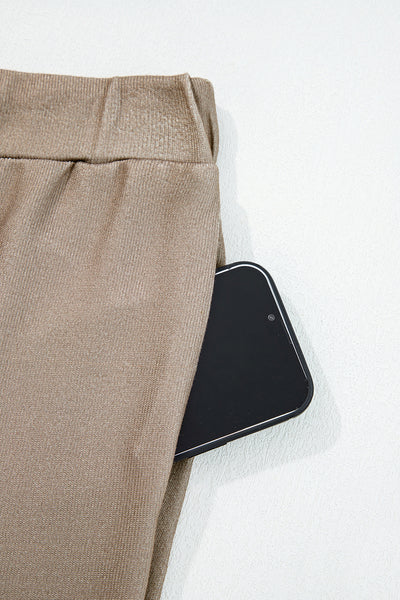 Khaki Retro Star Print Long Sleeve Pullover Drawstring Wide Leg Pajama Set