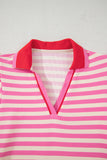 Striped Ruffle Short Sleeve Contrast Neckline Mini Dress- 3 Colors