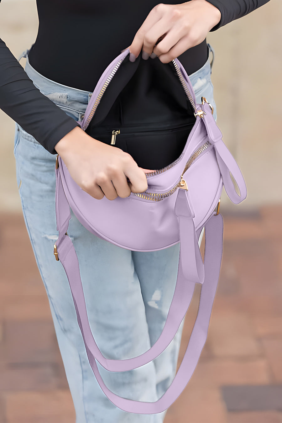 Wide Strap Double Zipper Crossbody Bag- 9 Colors