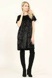 Black Short Sleeve Crushed Velvet Tunic Dress