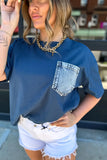 Printed Denim Chest Pocket Graphic T-Shirt- 2 Colors