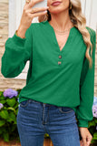 Button-Up V-Neck Long Sleeve Top- 3 Colors