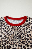 Leopard Print Contrast Trim Crew Neck Long Sleeve Top