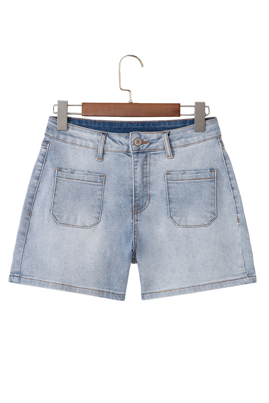 Light Wash High Rise Front Pocket Denim Shorts