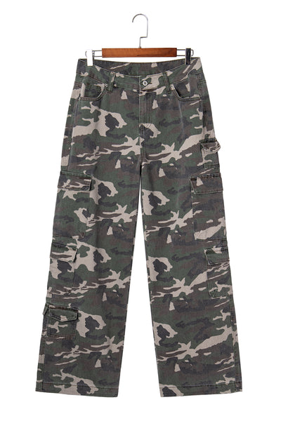 Green Camo Multi Pocket Cargo Wide Leg Jeans