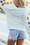 White Sequin USA Star Patch Sleeves Relaxed Fit Sweatshirt