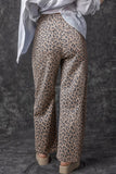 Leopard Print Drawstring Barrel Leg Jeans with Pockets- 2 Colors