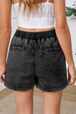 Mineral Wash Drawstring High-Waist Denim Skort with Pockets- 2 Colors