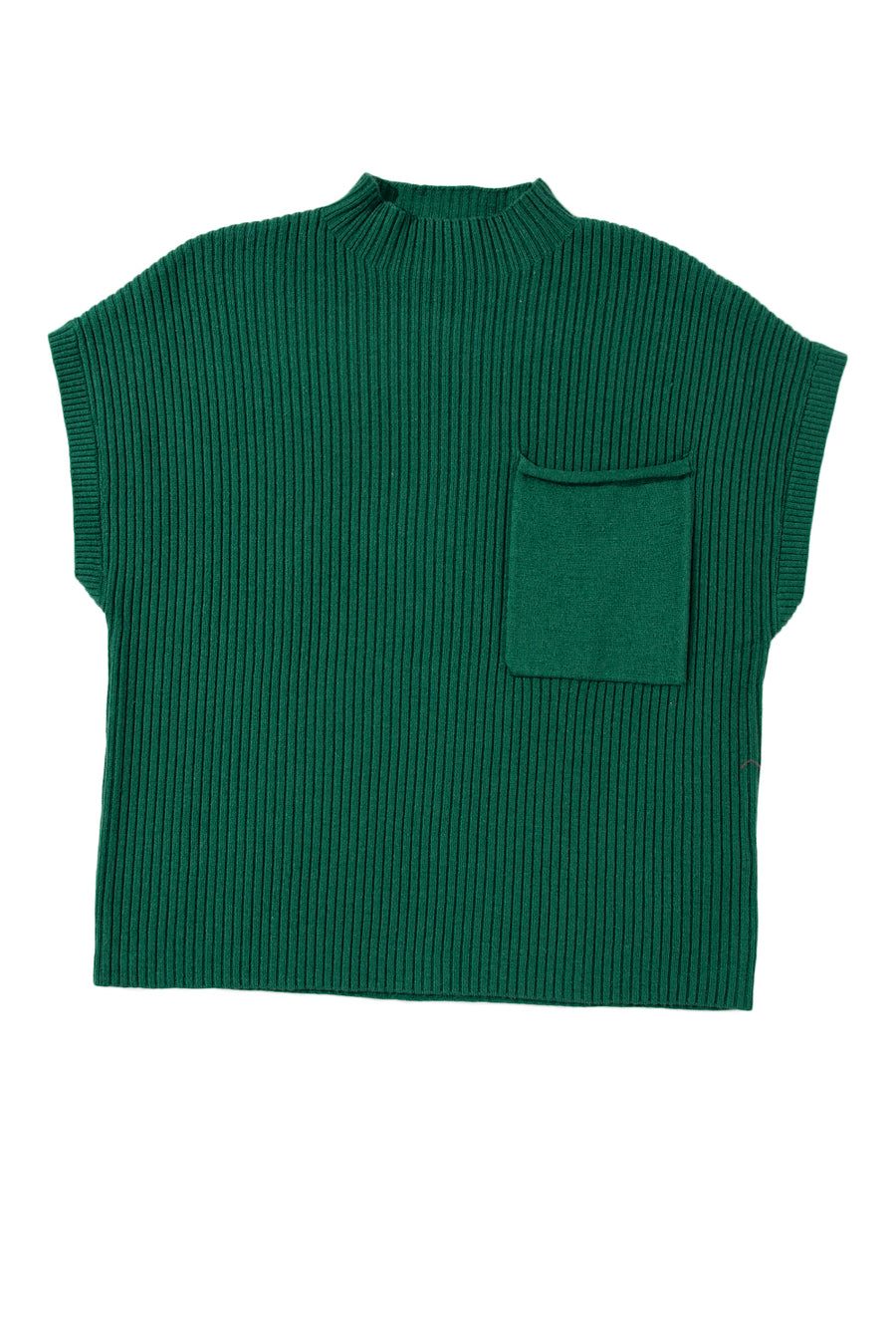 Green Pocket Ribbed Knit Short Sleeve Sweater- 9 Colors