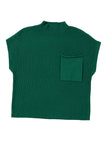 Green Pocket Ribbed Knit Short Sleeve Sweater- 9 Colors