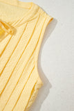 Butter Yellow Waffle Textured Tie Front Notched Neck Pleated Sleeveless Blouse