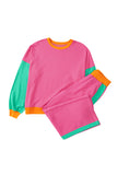 Color Block Patchwork Long Sleeve Top and Pants Set
