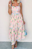 Floral Contrast Trim Tie Strap Midi Dress B