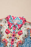 Multicolored Bohemian Floral Collared Ruffle Sleeve Button-Up Mini Dress
