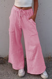 Mineral Wash Exposed Seam Wide Leg Cargo Pants- 3 Colors