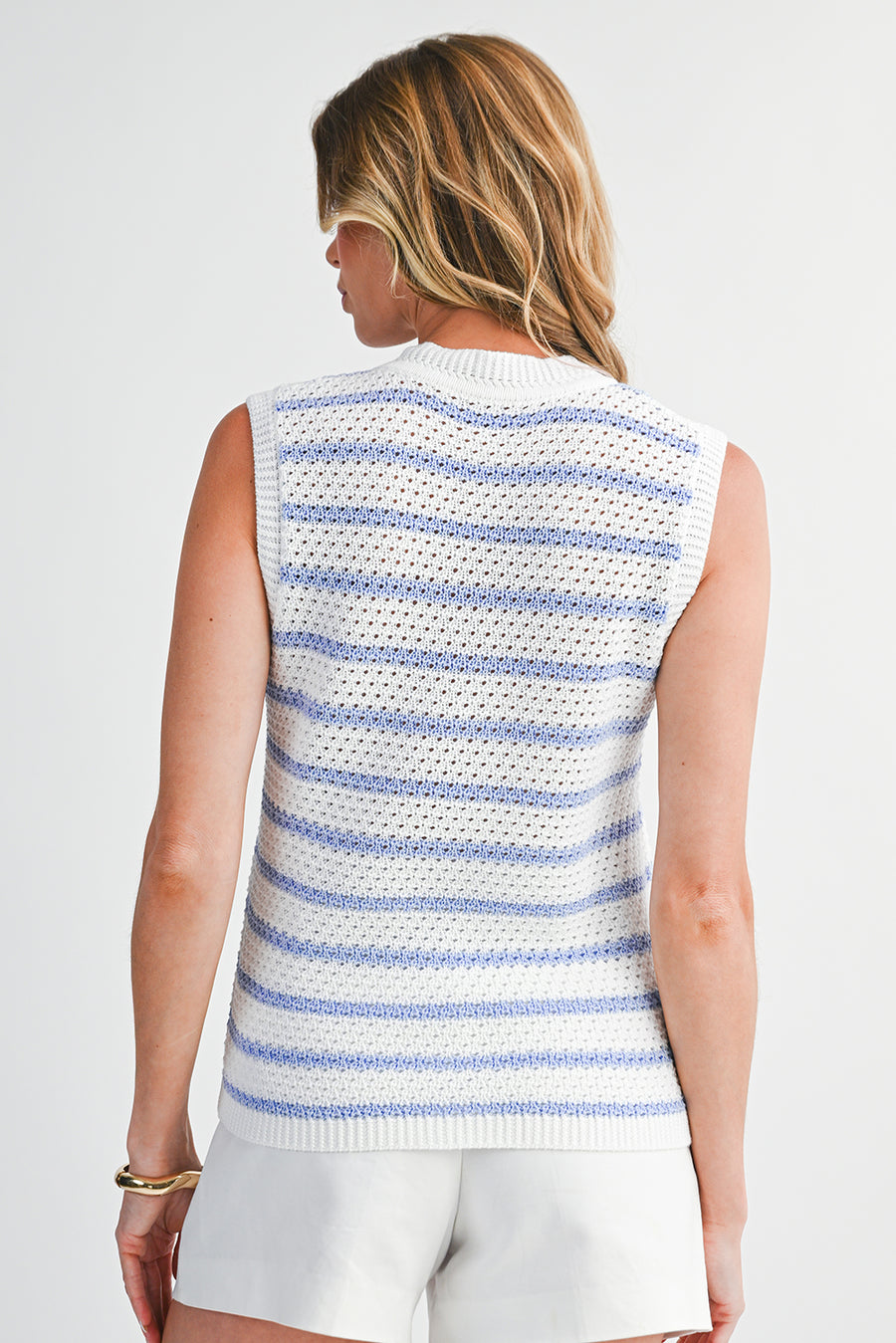 Striped V-Neck Button-Up Knit Vest- 2 Colors