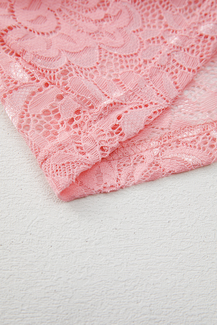 Pink Floral Lace Sheer Long Sleeve Blouse